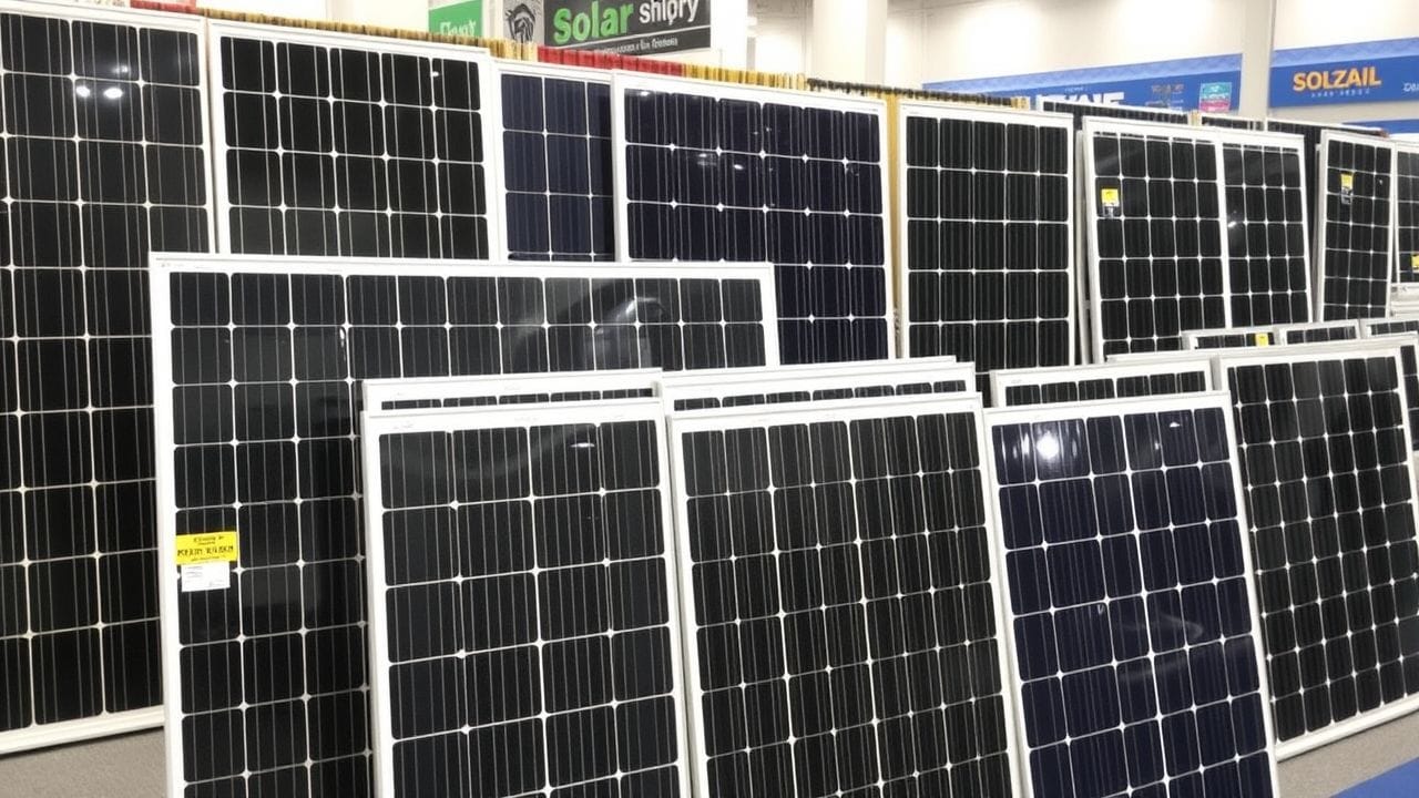 Icons representing factors in choosing a solar system: size, efficiency, inverter, installation, warranty