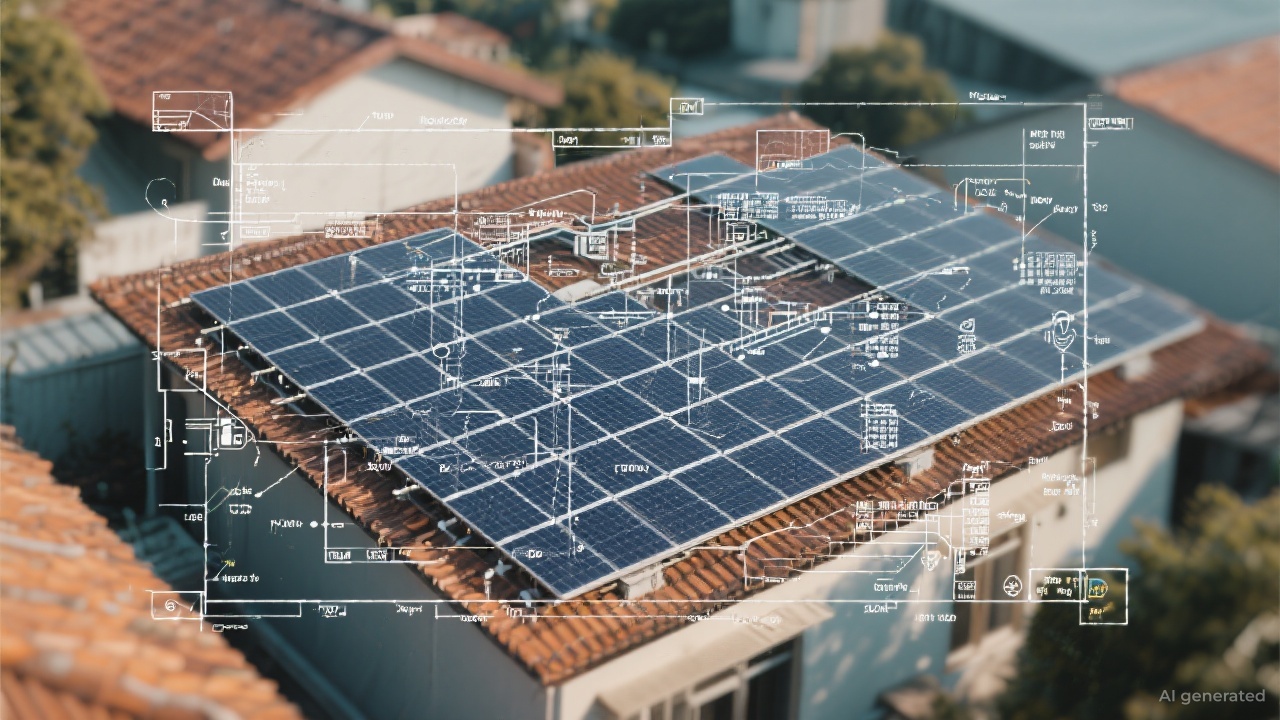 Close-up of a technician's hands checking solar panel wiring.