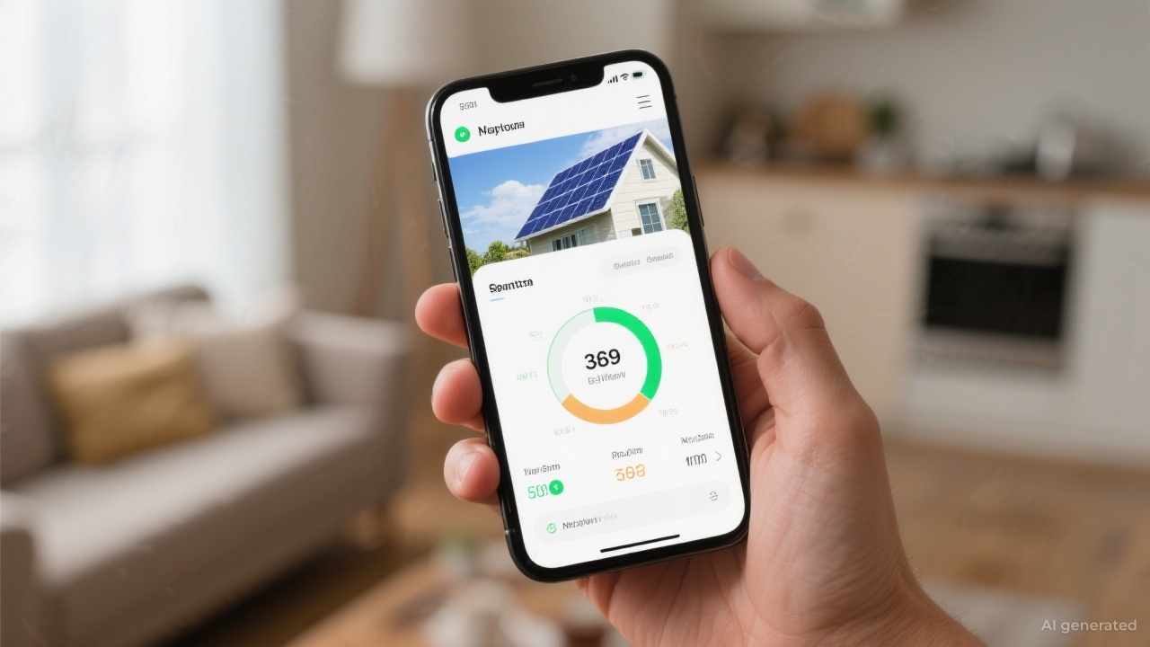A family happily using appliances during the day, powered by solar energy.