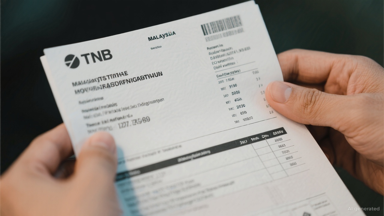 A person reviewing their TNB statement with a magnifying glass.