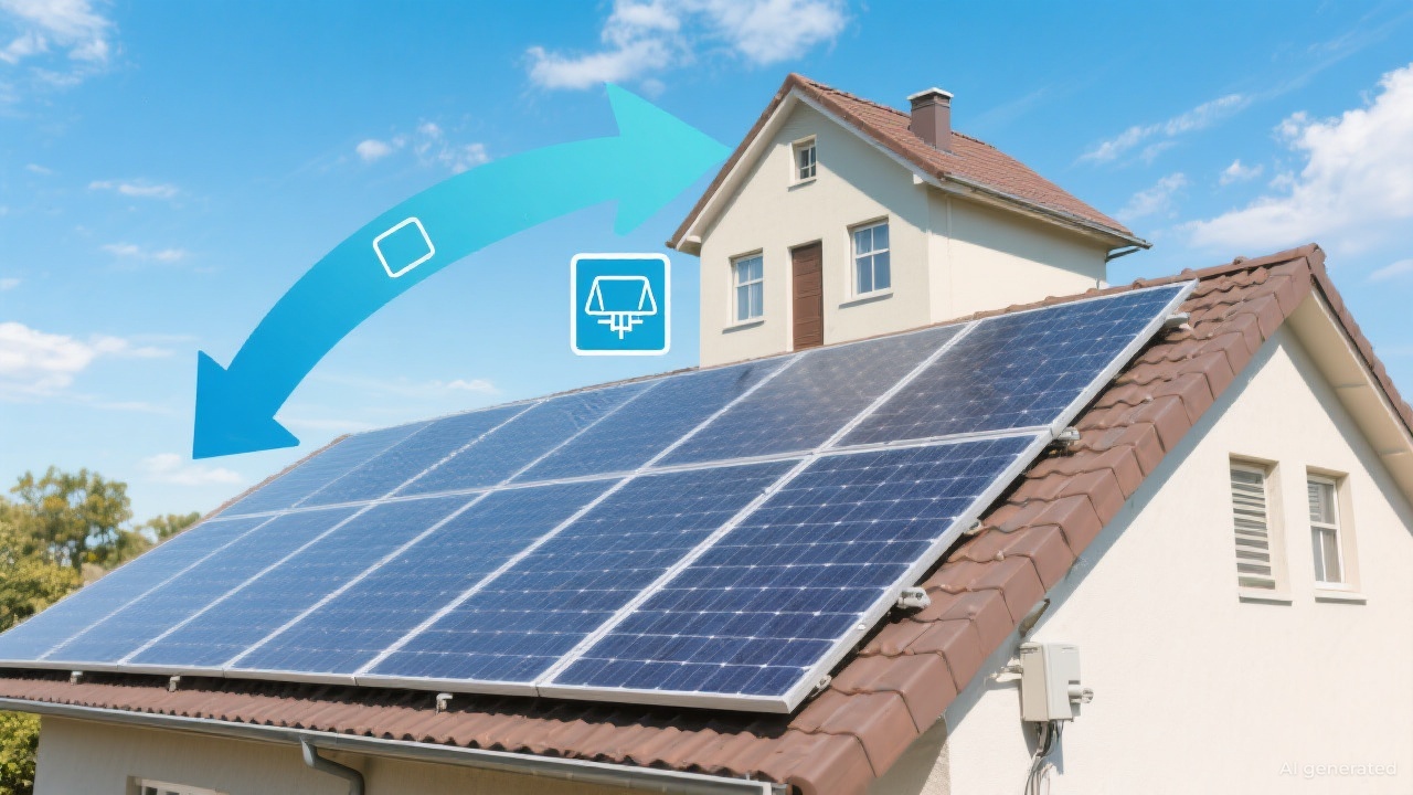 An illustration showing solar energy powering a home, reducing reliance on the grid.