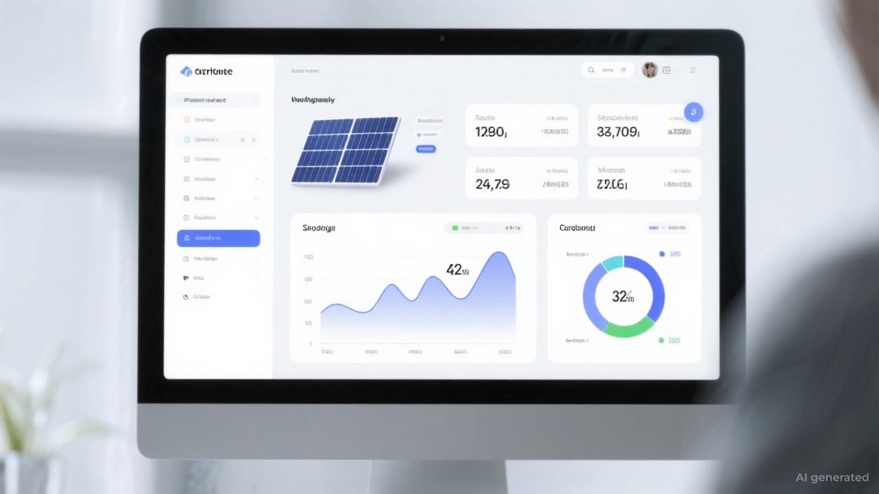 A solar monitoring dashboard displayed on a tablet screen.