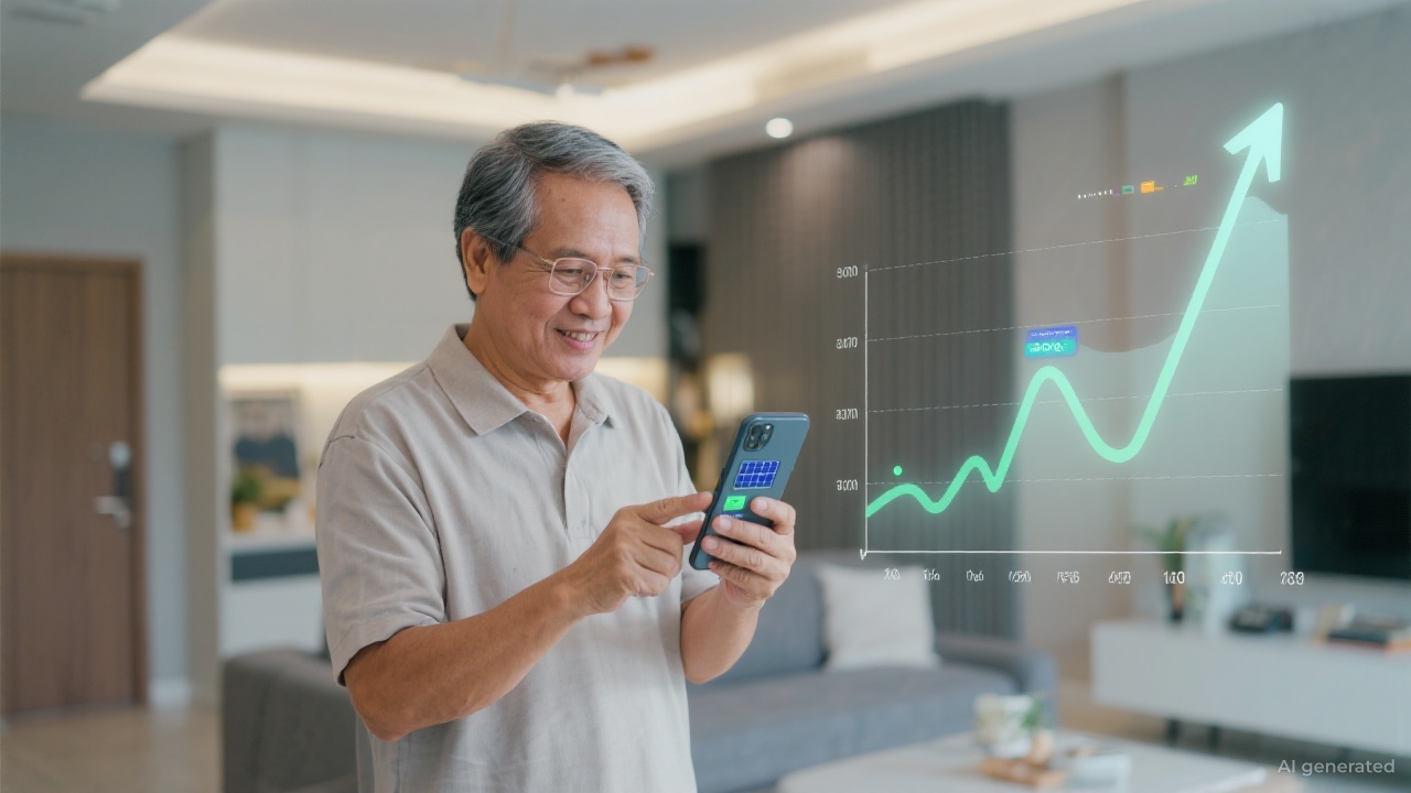 A person looking at a tablet displaying solar system performance data.
